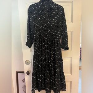 Zara Black and White Polka Dot Long Sleeve Dress